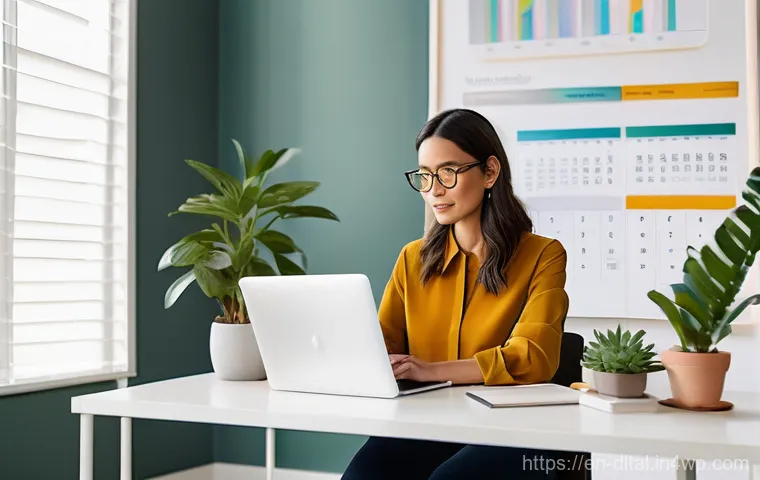 생산성 도구의 글로벌 시장 동향 분석 - **AI-Powered Personal Productivity:**
    "A bright, contemporary home office space bathed in natura...