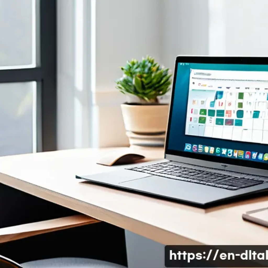 효율적인 작업 관리를 위한 디지털 도구 구성 - A modern home office setup with a sleek laptop screen displaying Asana’s timeline view, showing task...