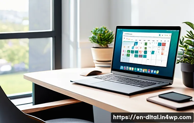 효율적인 작업 관리를 위한 디지털 도구 구성 - A modern home office setup with a sleek laptop screen displaying Asana’s timeline view, showing task...