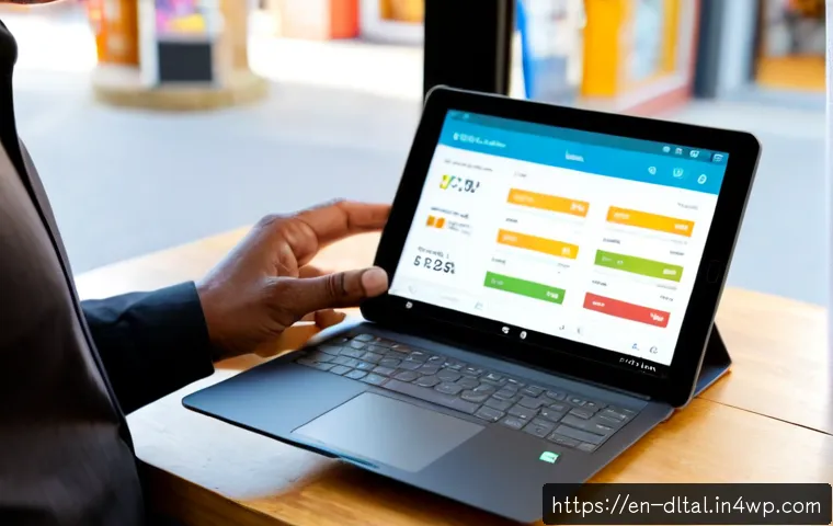디지털 도구 선택의 성공 사례 연구 - Photorealistic small business success scene, confident middle-aged shop owner reviewing a clean anal...